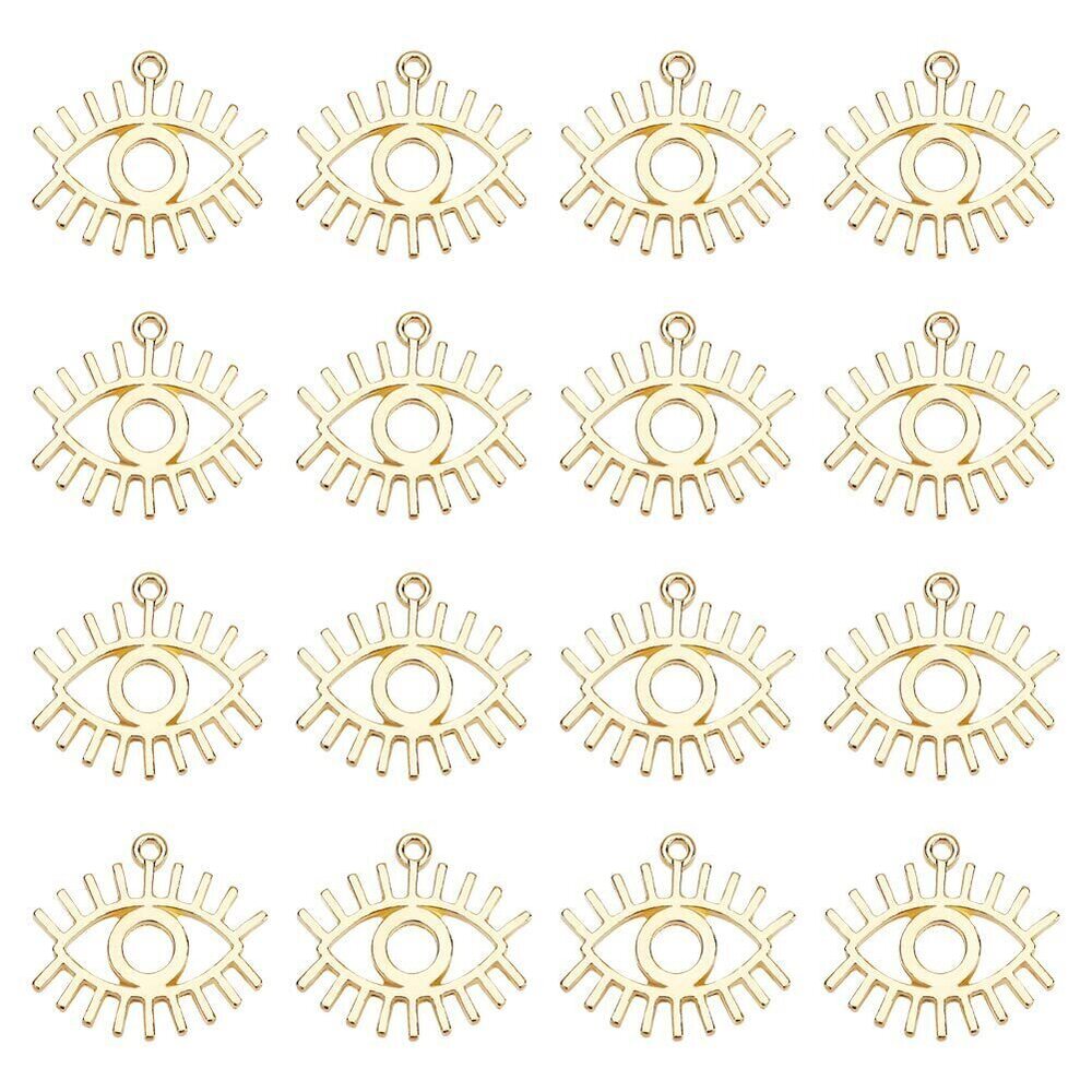 5502 1 Box 50Pcs Evil Eye Charms Open Back Bezels Charm Golden Metal Charm